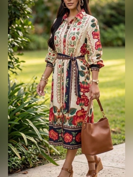 CELINA MOON Dresses & Skirts - Celina Moon Floral Belted Cotton Shirt dress - sz NWT- LG-- floral bohemian